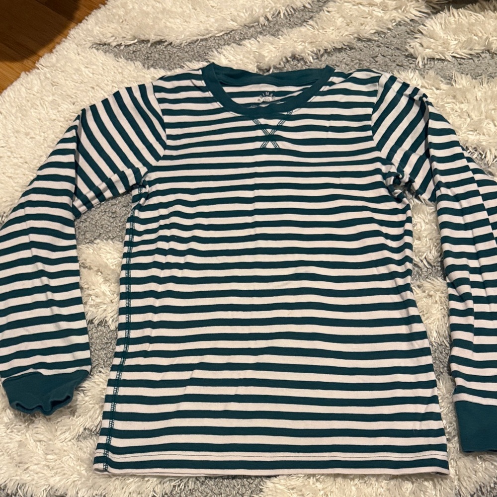 Green and white Striped Long Sleeve Shirt